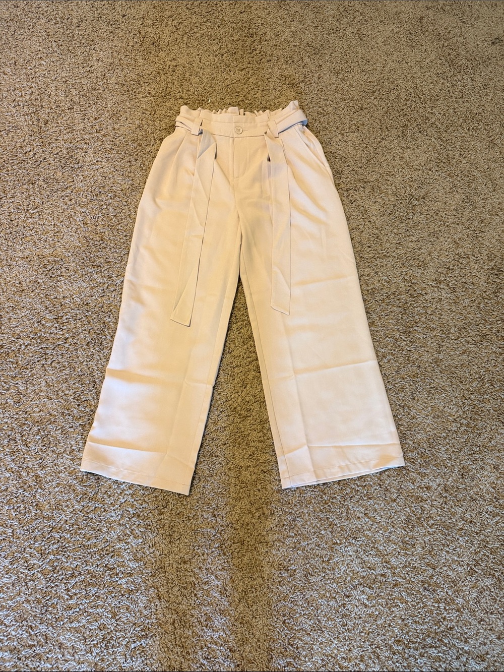 High-Rise Paperbag Wide-Leg Pants in Cream